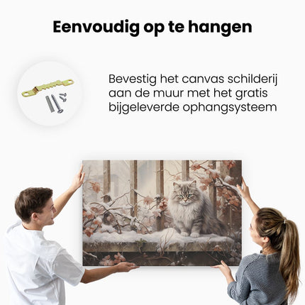 Canvas schilderij ophangen Kat met Groene Ogen in de Winter