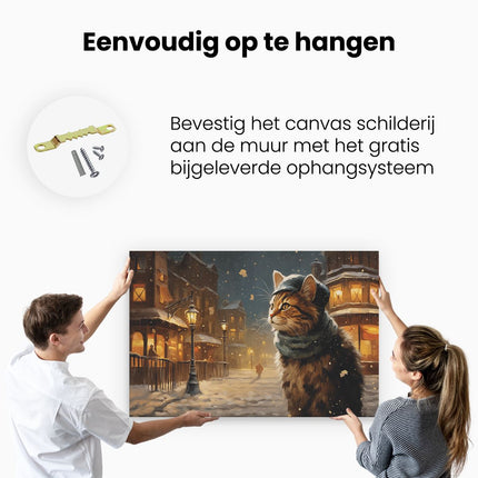 Canvas schilderij ophangen Kat met een Sjaal in de Winter