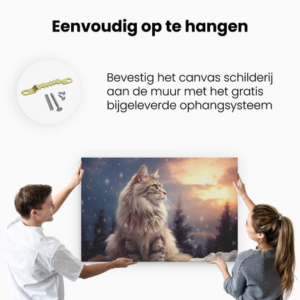 Canvas schilderij ophangen Kat in de Winter