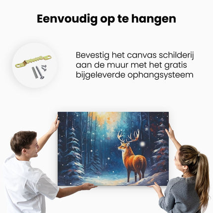 Canvas schilderij ophangen Hert in het Winter Bos