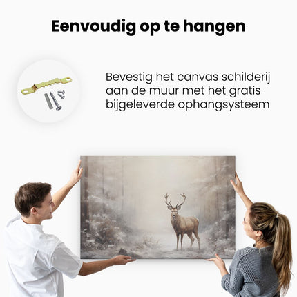 Canvas schilderij ophangen Hert in het Winter Bos