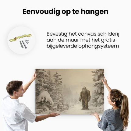 Canvas schilderij ophangen Bigfoot in het Bos - Winter