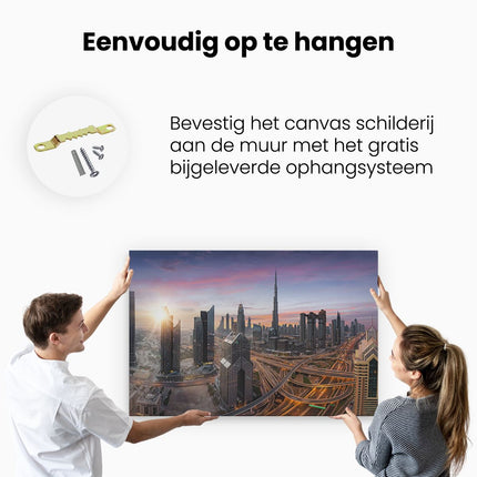 Canvas schilderij ophangen Dubai Stad Zonsopgang