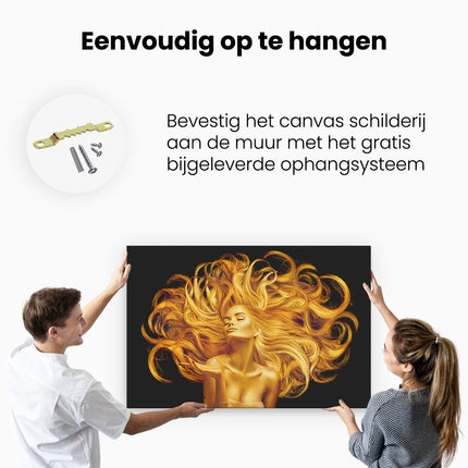 Canvas schilderij ophangen Gouden Vrouw