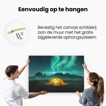 Canvas schilderij ophangen Kamperen bij het Noorderlicht