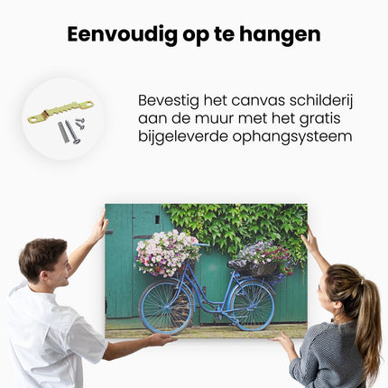 Canvas schilderij ophangen Fiets met Bloemen