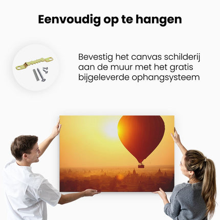 Canvas schilderij ophangen Luchtballon in Bagan, Myanmar