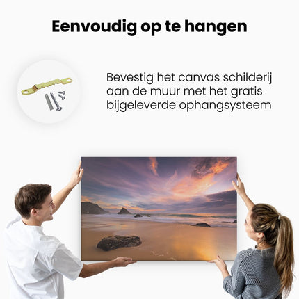 Canvas schilderij ophangen Strand bij Zonsondergang