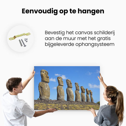 Canvas schilderij ophangen Ahu Akivi Zeven Moai Stenen in Chili