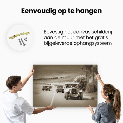 Canvas schilderij ophangen Oldtimer Auto voor het Huwelijk