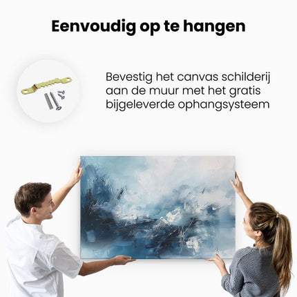 Canvas schilderij ophangen Abstract Kunstwerk in Blauw en Wit