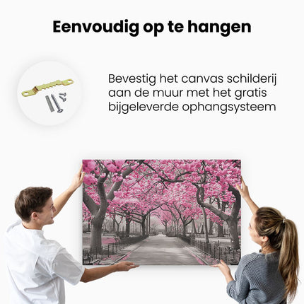 Canvas schilderij ophangen Roze Bloesems in een Park