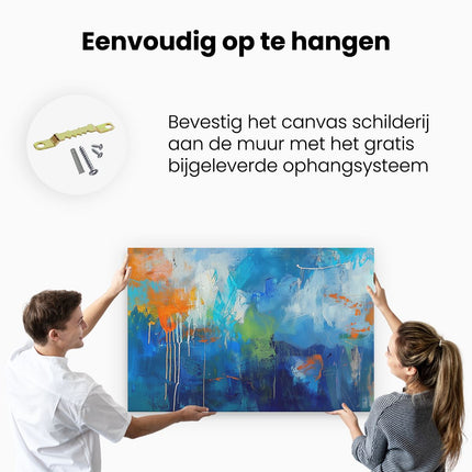 Canvas schilderij ophangen Abstract Kunstwerk met Blauwe en Oranje Kleuren