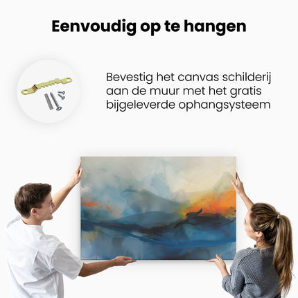 Canvas schilderij ophangen Abstract Kunstwerk met Blauwe en Oranje Kleuren