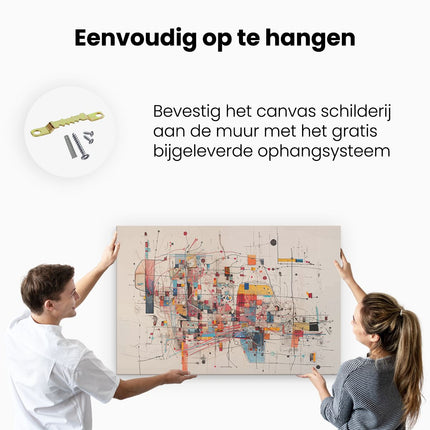 Canvas schilderij ophangen Abstract Kunstwerk met veel Lijnen en Vormen