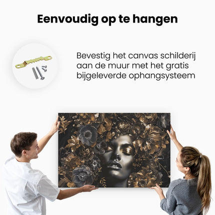Canvas schilderij ophangen Vrouw met Bloemen op haar Hoofd