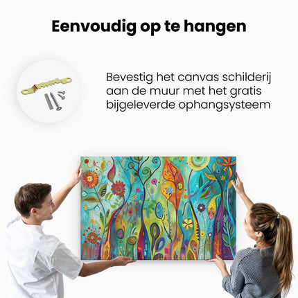 Canvas schilderij ophangen Kleurrijk Abstract Kunstwerk van Bloemen en Bomen