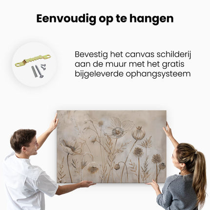 Canvas schilderij ophangen Kunstwerk van Bloemen op een Beige Achtergrond