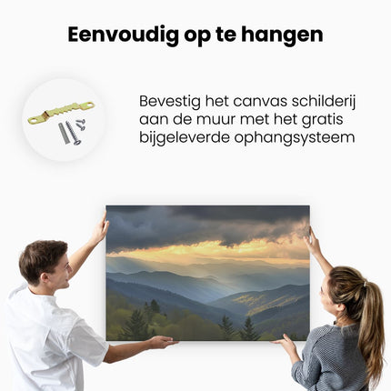 Canvas schilderij ophangen Stormachtige Dag in de Grote Rokerige Bergen