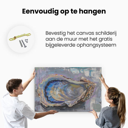 Canvas schilderij ophangen Kunstwerk van een Oester op een Tafel