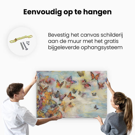 Canvas schilderij ophangen Kunstwerk van Vlinders die in de Lucht Vliegen