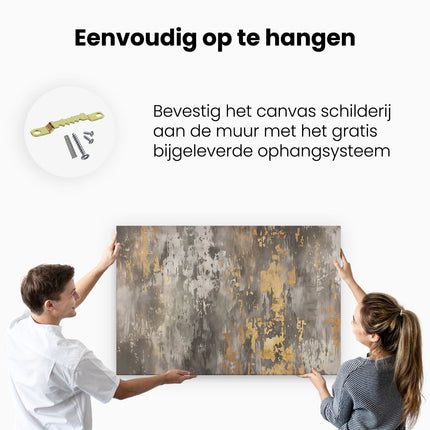 Canvas schilderij ophangen De Afbeelding Toont een Grijze en Gouden Verf op een Muur