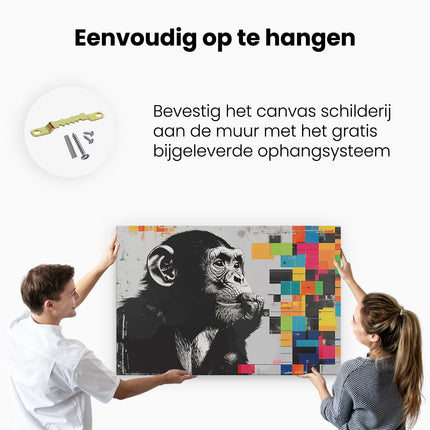 Canvas schilderij ophangen Chimpansee met een Sigaret in zijn Mond