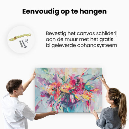 Canvas schilderij ophangen Kleurrijke Bloemen in een Vaas