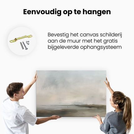 Canvas schilderij ophangen Kunstwerk van een Strand met een Bewolkte Hemel