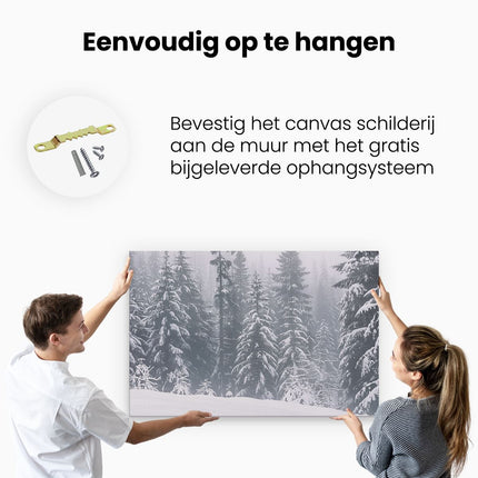 Canvas schilderij ophangen Bos Bedekt met Sneeuw