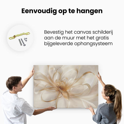 Canvas schilderij ophangen Witte Bloem met Gouden Linten