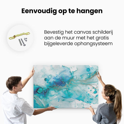 Canvas schilderij ophangen Abstract Kunstwerk van Blauwe en Witte Vloeistoffen