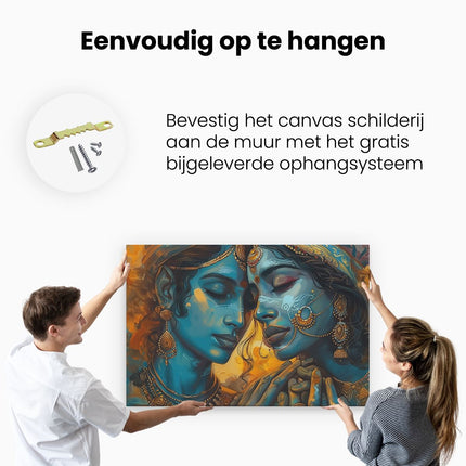 Canvas schilderij ophangen Twee Indiase Vrouwen Kussen Elkaar