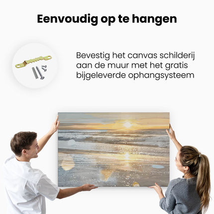 Canvas schilderij ophangen Kunstwerk van een Zonsondergang op een Strand