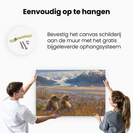 Canvas schilderij ophangen Twee Beren Kijken naar een Meer