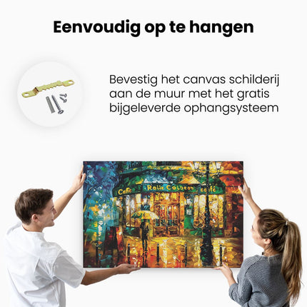 Canvas schilderij ophangen Kunstwerk van een Café 's Nachts