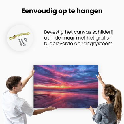 Canvas schilderij ophangen Kleurrijke Zonsondergang op het Strand