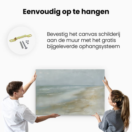 Canvas schilderij ophangen Kunstwerk van een Strand op een Bewolkte Dag