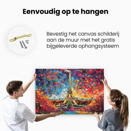 Canvas schilderij ophangen De Eiffeltoren is Omgeven door Kleurrijke Harten
