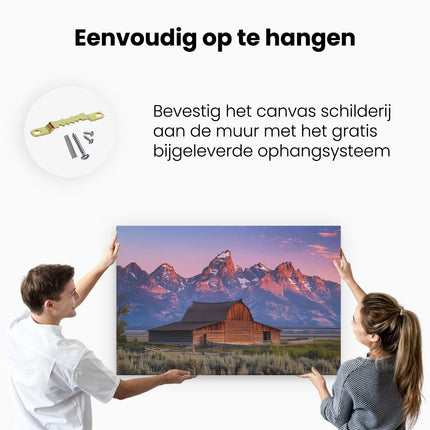 Canvas schilderij ophangen Schuur voor de Bergen van Grand Teton