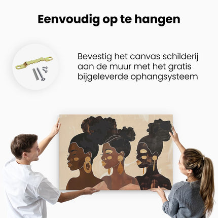 Canvas schilderij ophangen Drie Zwarte Vrouwen met Gouden Oorbellen