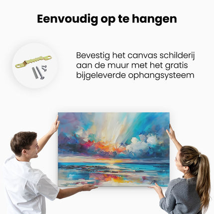 Canvas schilderij ophangen Kleurrijk Kunstwerk van een Zonsondergang boven de Oceaan