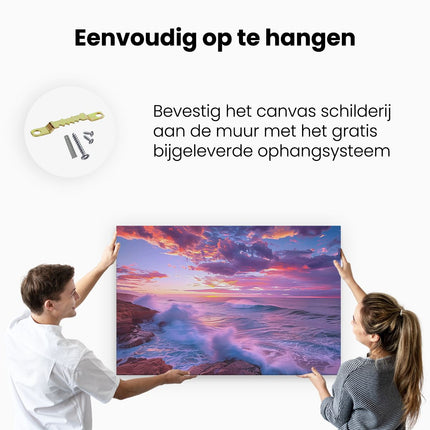 Canvas schilderij ophangen Kleurrijke Zonsondergang over een Rotsachtige Kust