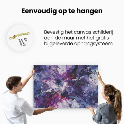 Canvas schilderij ophangen Abstract Kunstwerk met Paarse, Blauwe en Zwarte Kleuren