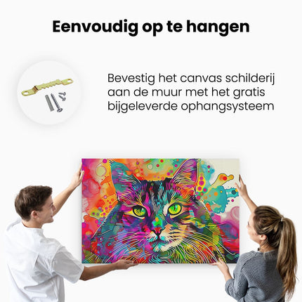 Canvas schilderij ophangen Kleurrijk Kunstwerk van een Kat