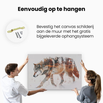 Canvas schilderij ophangen Wolf die in de Sneeuw loopt