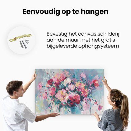 Canvas schilderij ophangen Kunstwerk van Bloemen in een Vaas