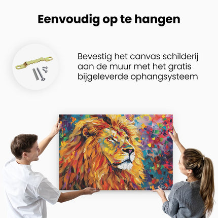 Canvas schilderij ophangen Kleurrijk Leeuwkunstwerk