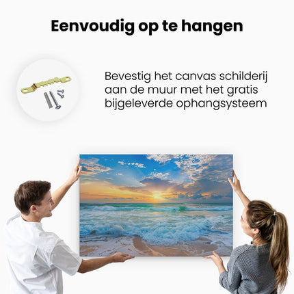 Canvas schilderij ophangen De Zon gaat onder boven de Oceaan
