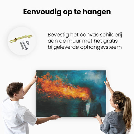 Canvas schilderij ophangen Vrouw met Vuur dat uit haar Hoofd Komt